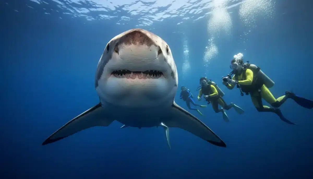 Giant great white shark spotted near crowded beach sparks fear and fascination among tourists